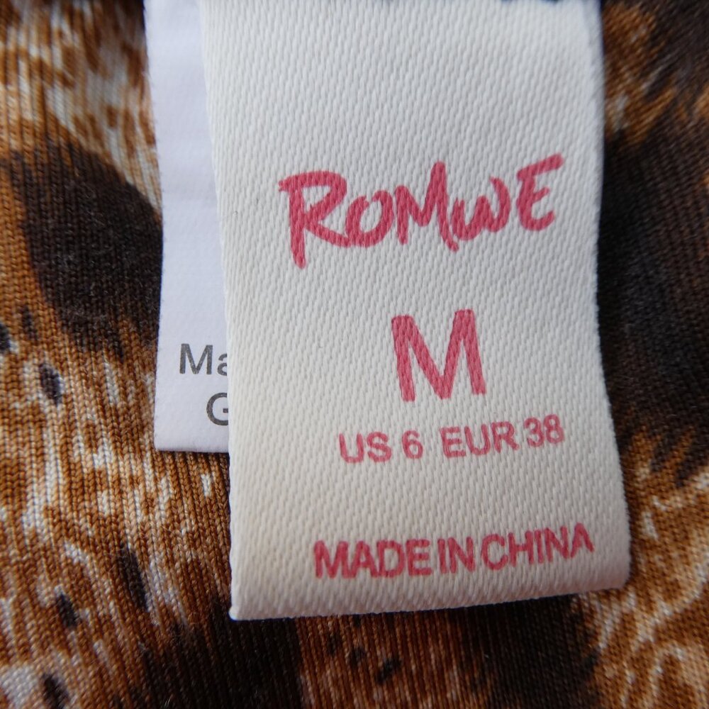 Romwe Halter Top Animal Cheetah Ruched O Ring Stretchy Knit Tie Neck Hippie M - Picture 4 of 5